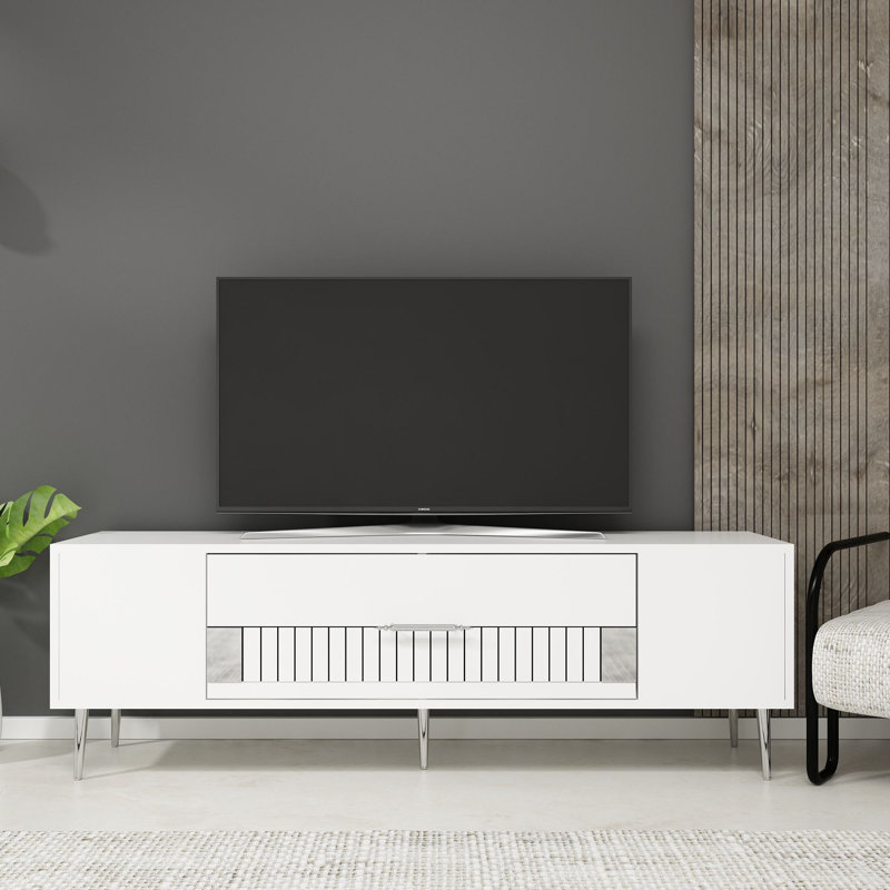 Olivia Unfinished TV Stand, 150cm, White/Silver