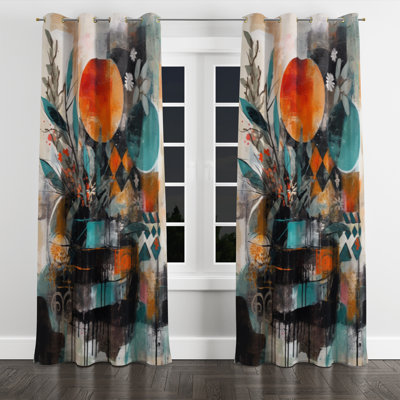 Green And Orange Artistic Liberation - Boho Feather Blackout Grommet Curtain - 1 panel