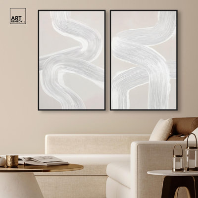«Gentle Helix Duo», ensemble d'art abstrait sur toile par Art Remedy, cadre noir, 24 x 36