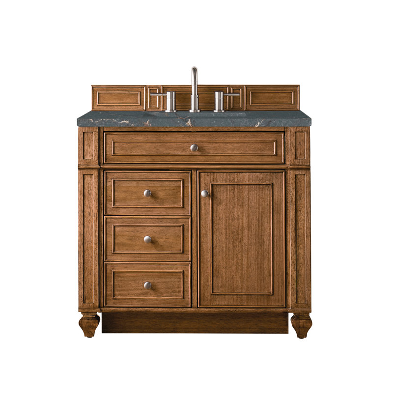 Meuble-lavabo simple 36 po Calisto, Brun selle, Quartz bleu Parisien, 8 po