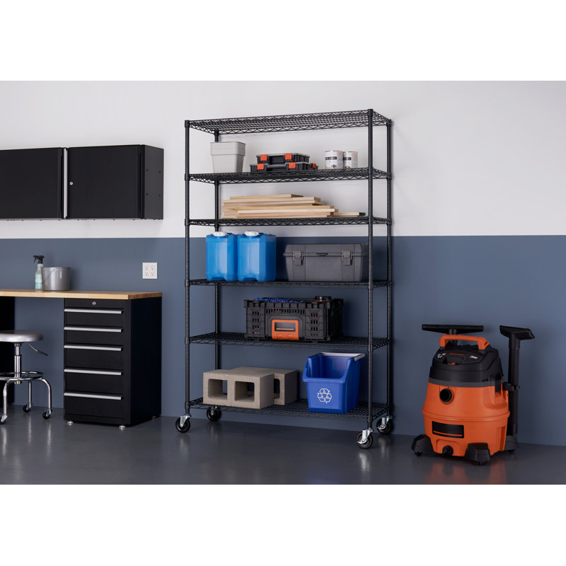 Étagère en fil d'acier NSF à 6 niveaux TRINITY anthracite noir avec roues (l 48 po x P 18 po)