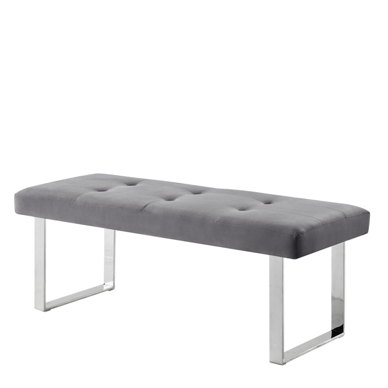 Banc rembourré 48 po en velours, Gris, Argent argent