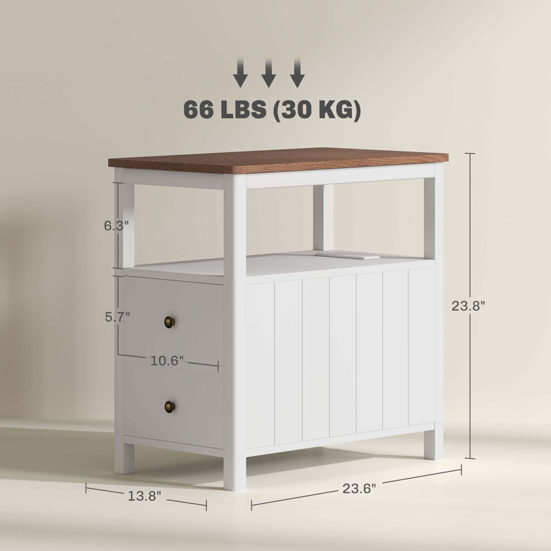 Table de bout moderne avec station de charge et ports USB, table d'appoint étroite avec tiroirs et tablette pour le salon