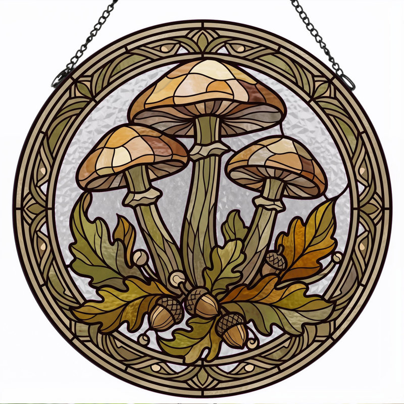 Panneau de vitrail Mushroom Acorn, 7,8H, 7.8"H