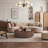 Walnut Wood Round Coffee Table with Dual Storage Drawers, Space-Saving Design-129229008