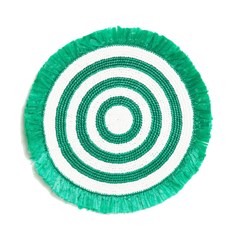 Napperons tissés à franges, Vert/blanc