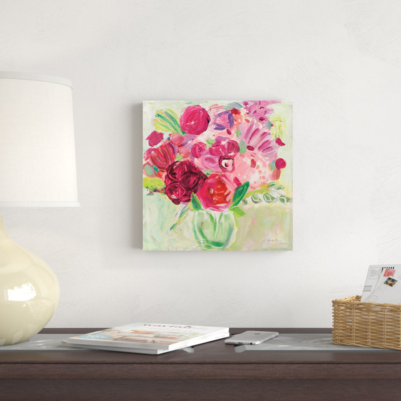 Fleurs roses et rouges, H 12 po x l 12 po x P 1,25 po
