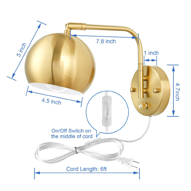 Dimmable Plug in Wall Sconces, Gold