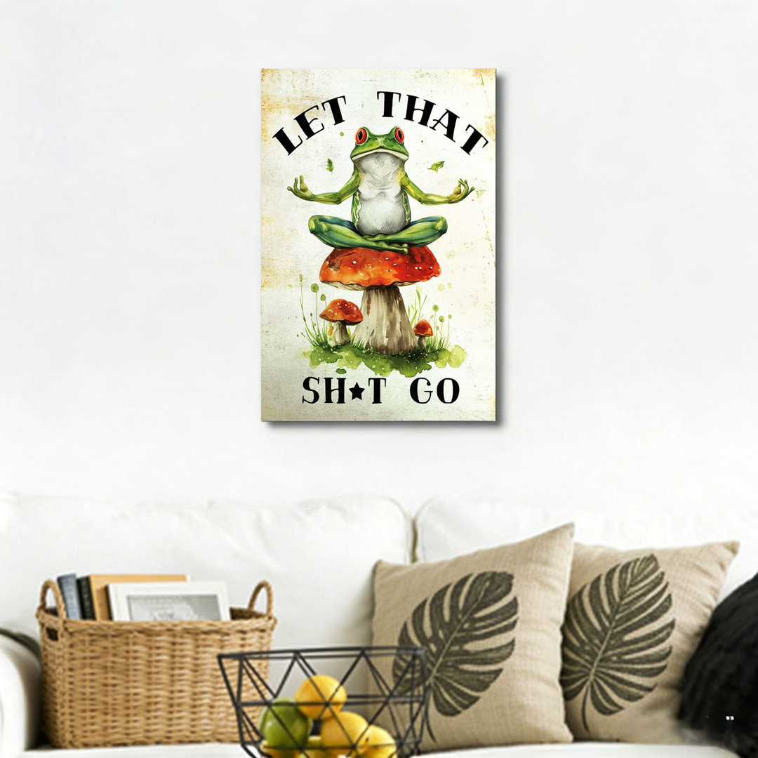 Meditating Frog Letting Go, Built-In Wooden Frame Support, Canvas Wall Art, 16 X 24, For Office
