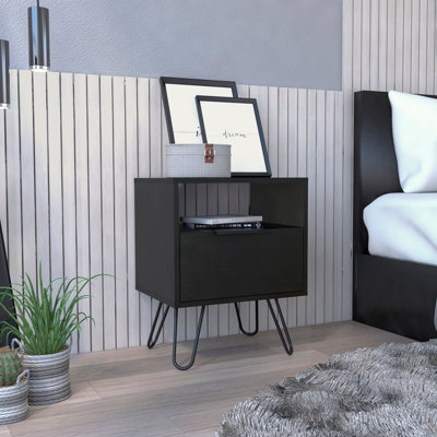 Table de chevet, table de bout, armoire à porte simple, pieds en épingle à cheveux