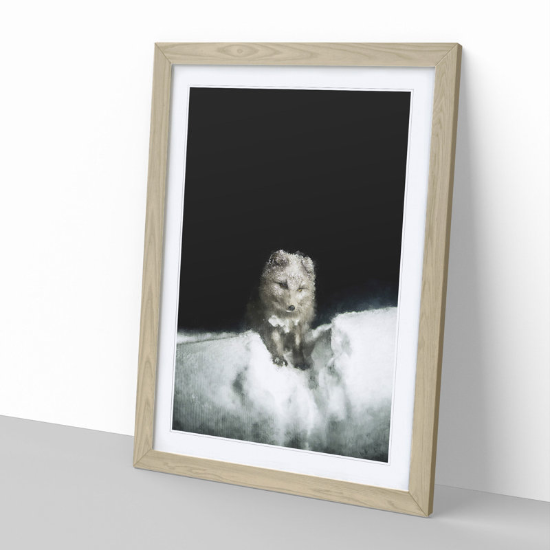 Arctic Snow Fox Vol.2 - Picture Frame Painting, Oak Framed, 48cm H x 36cm W x 2cm D
