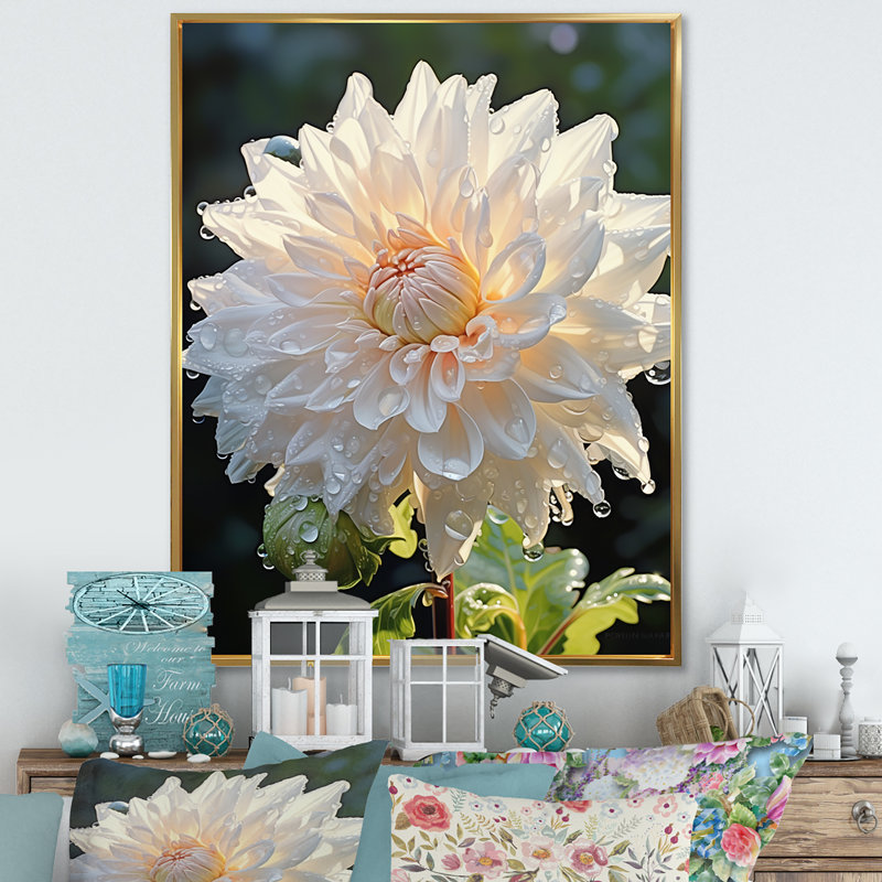 A Dance Of White Dahlias Florescence, reproduction d'art sur toile, Cadre flottant doré, H 20 po x l 12 po x P 1 po
