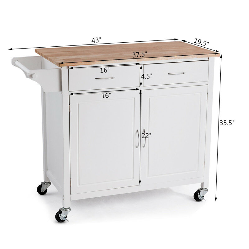 Omeara Solid Wood Top Kitchen Cart, White