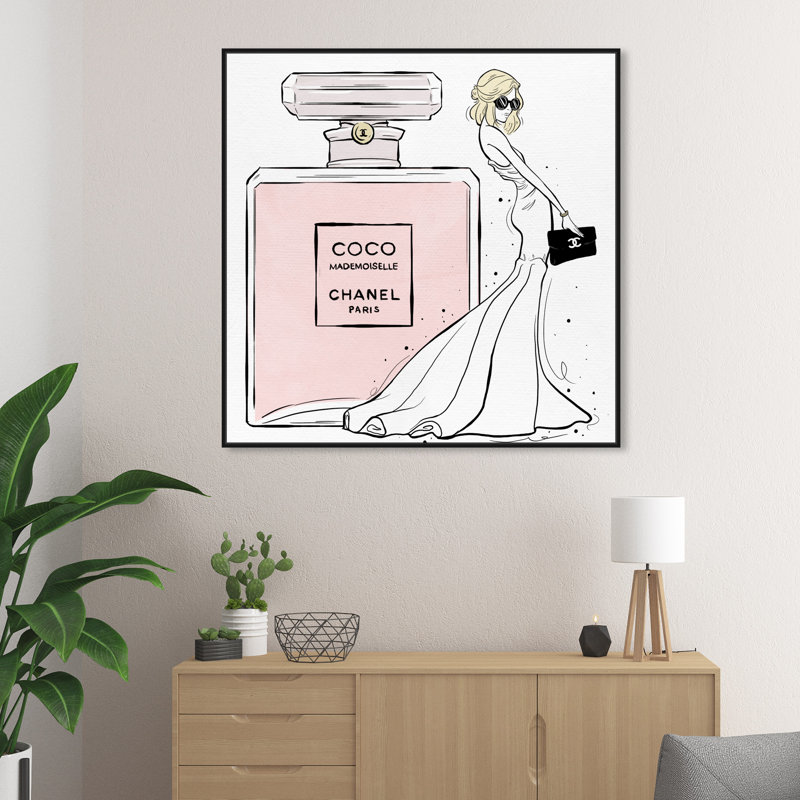 La reine parisienne et son parfum - Peinture sur toile, H 40,5 po x l 40,5 po, Cadre noir