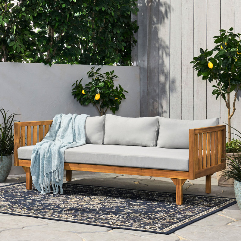 Lit de jour avec structure et literie à eau, avec coussins en bois 3 teintes 69,06 l x 32,08 P 24,78 h