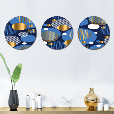Ensemble de 3 décorations murales circulaires abstraites à motif géométrique rétro