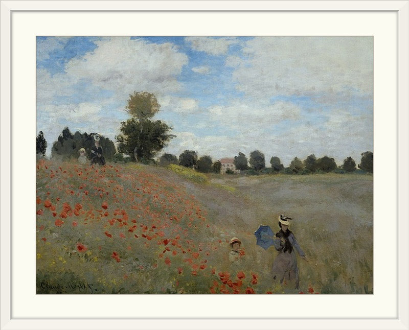 «Poppy Field, 1873» par Claude Monet - reproduction d'art, Cadre blanc, H 35 po x l 44 po x P 1 po