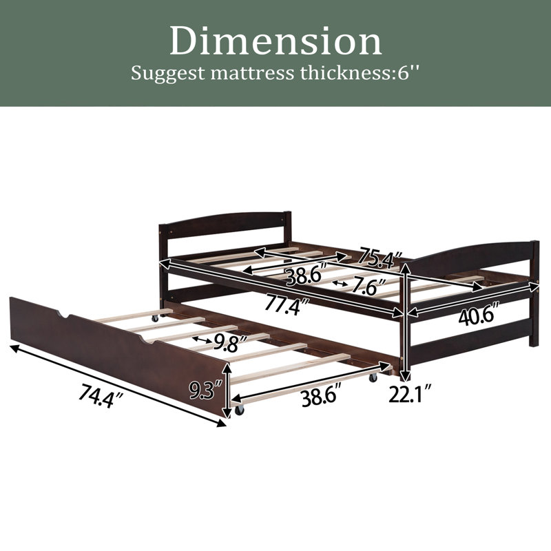 Lit plate-forme avec lit gigogne, Espresso