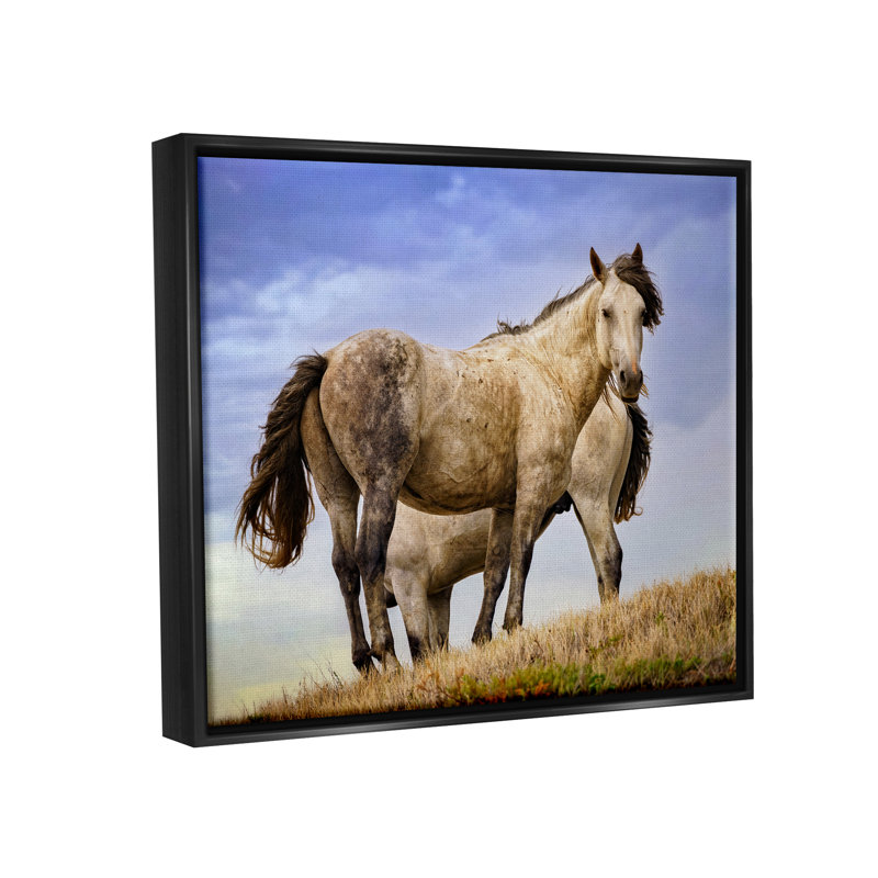 Art mural sur toile flottant "Wild Stallions" par Rick Berk, H 25 po x l 31 po x P 1,7 po, Cadre flottant noir de jais