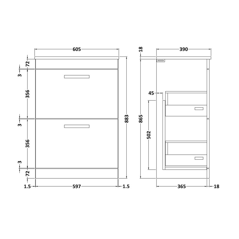 Athena 60.5cm Single Bathroom Vanity Base Only, Anthracite Woodgrain