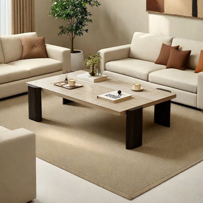 Minimalist Coffee Table with Marble Travertine Top
