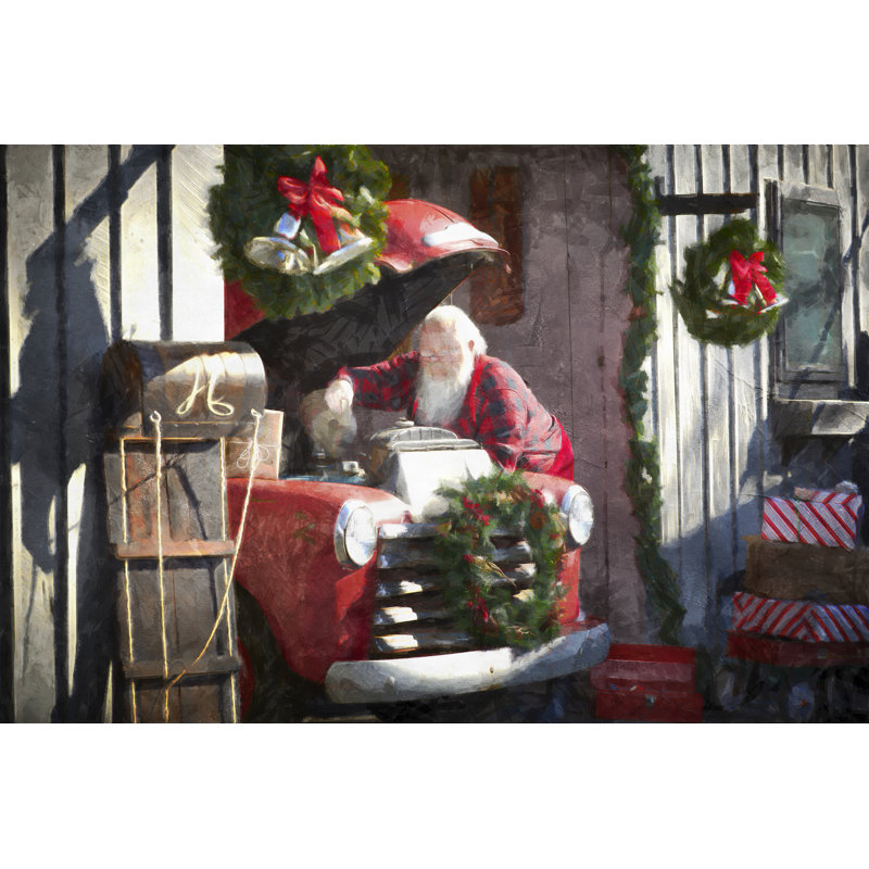 Santa Filling Up Truck - Wrapped Canvas Art Prints, 30cm H x 46cm W x 3.8cm D