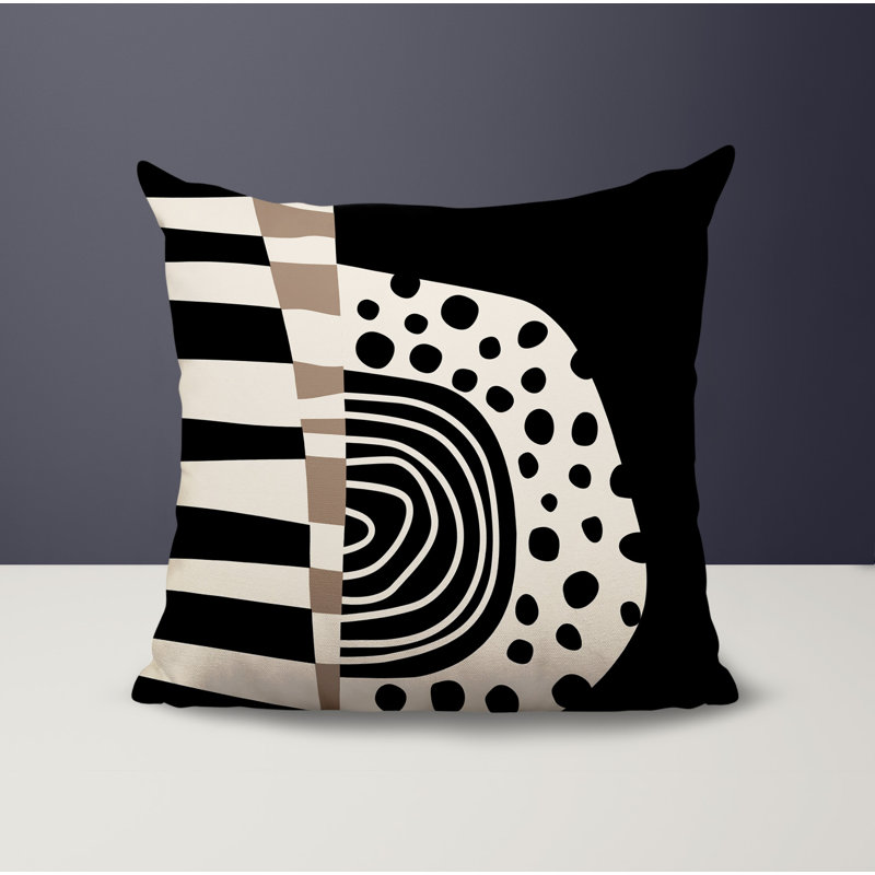 Oreiller carré réversible intérieur / extérieur Ritter Abstract, Noir / blanc cassé abstrait, H 17 po x l 17 po