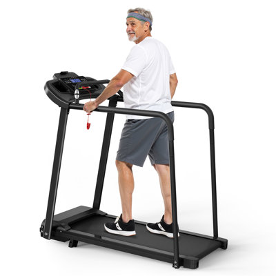 Walking Pad Treadmill for Senior, Foldable Exercise Treadmill with Stable and Safe Structural Design, Large LED Display for Elderly, Long Handrail for Balance, 300 Lbs Capacity