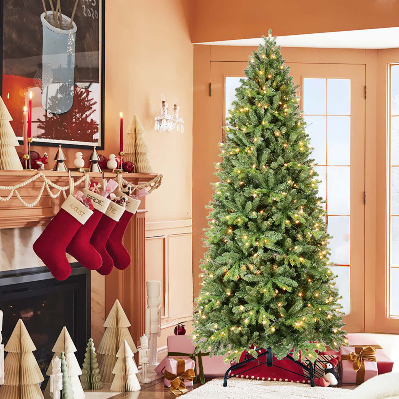 Hinged Structure Christmas Tree With Warm White LED Lights – PVC+PE Mixed Branches, 7.5' H