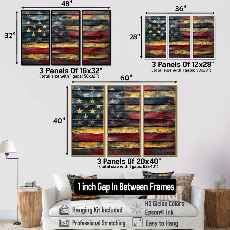 Lacurtis - Flag Wall Art Print Set, 28" H x 12" W x 1" D, Black Floater Framed Canvas