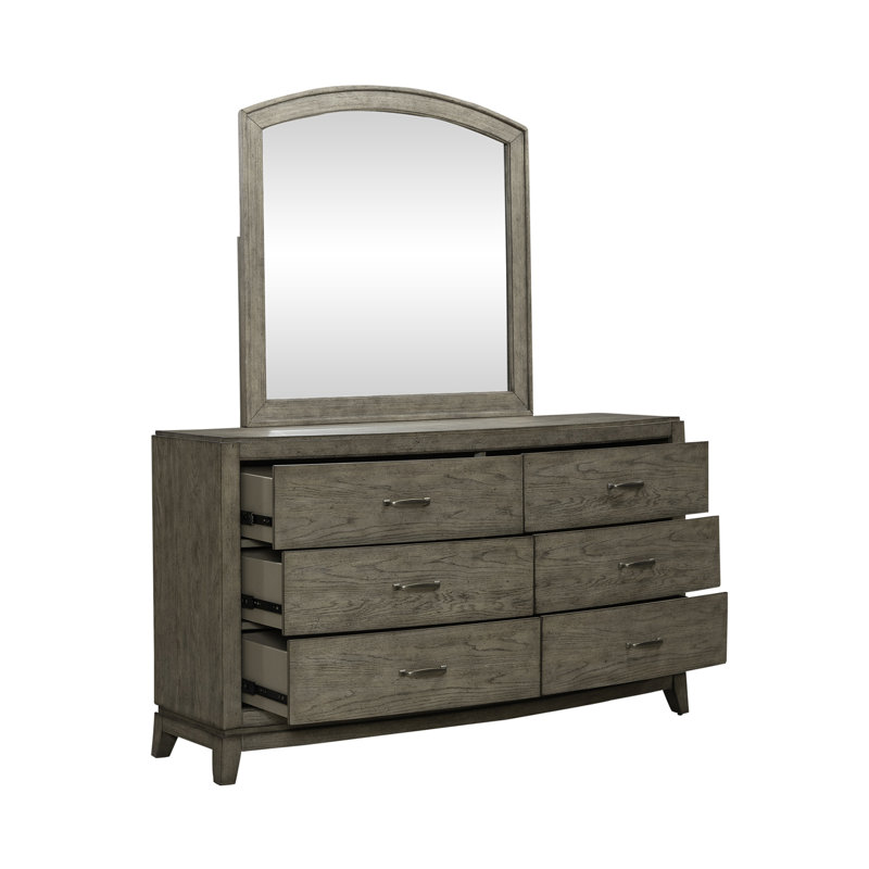 Ensemble de chambre à coucher avec lit de rangement, commode et miroir, commode et deux tables de chevet Drelan, Grand