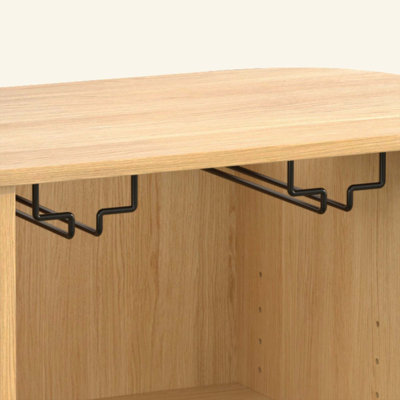 Armoire à vin cannelée avec support à vin à 8 grilles, 5 tablettes réglables à 5 niveaux, 2 porte-verres, portes tambour coulissantes, 4 espaces de rangement cachés sur le côté, station de café moderne