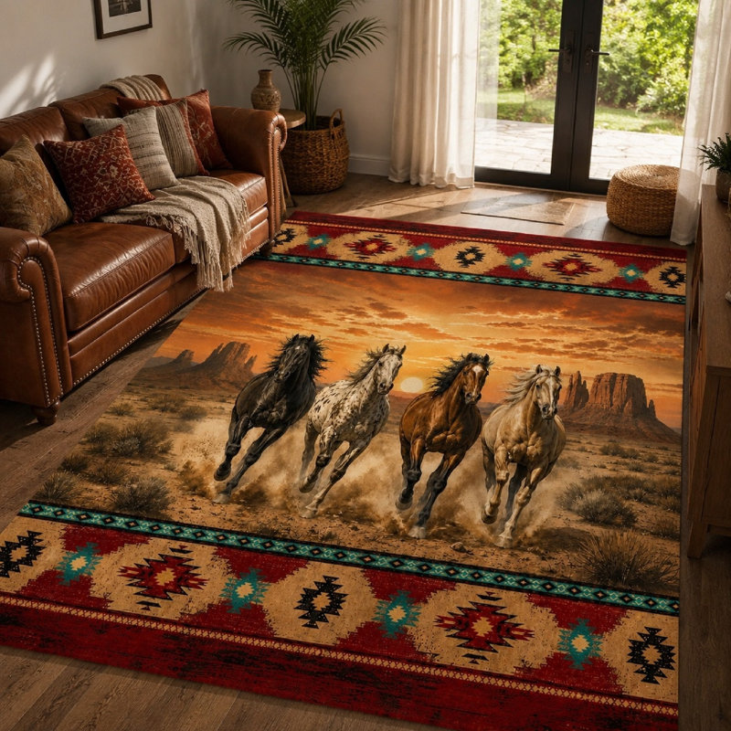 1 pièce Wild Horses Courir Desert Sunset, L 70,9 po x L 98,4 po x 1 pièce