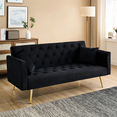 71 - Inch Foldable Double Bed, Black Velvet Material, American Retro Aesthetic, Small Living Rooms, 2 Seating Capacity Retro Style Inch Foldable Black Velvet Bed, Perfect For Small Living Rooms And ,
