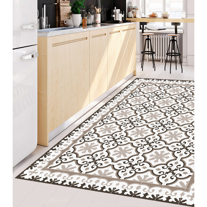 Eliezar Vinyl Machine Printed Area Rug, Rectangle 5'10.9" x 9'2.2"