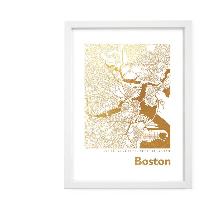 Boston Map - Single Picture Frame Print, 42.5cm H x 32.5cm W x 3.5cm D