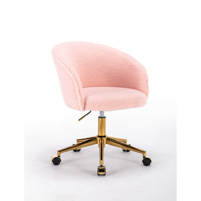 Chaise à hauteur réglable en laine rose à usages multiples, chambre à coucher rotative et bureau, fauteuil moderne avec charge de 240 lb, laine, chaise de bureau rotative, avec support