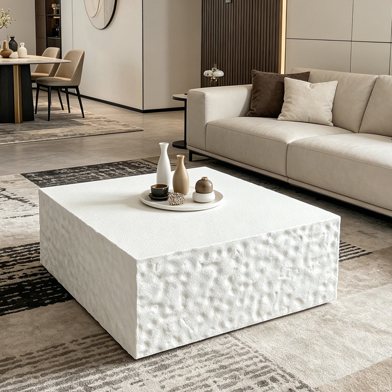 Table basse carrée, H 13,98 po x l 27,56 po x P 27,56 po, Blanc crémeux