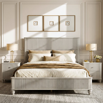 Sawyer Solid Wood Fluted Queen Bedroom Set with 2 Nightstands