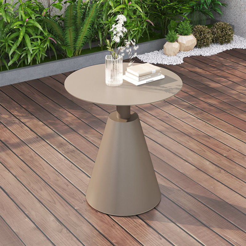 Templa Aluminum Round Outdoor Side Table, Light Brown, Light Brown