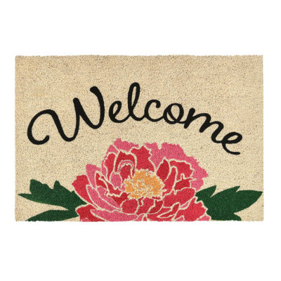 Tapis d'entrée extérieur antidérapant en PVC 36 po x 24 po Peony Welcome