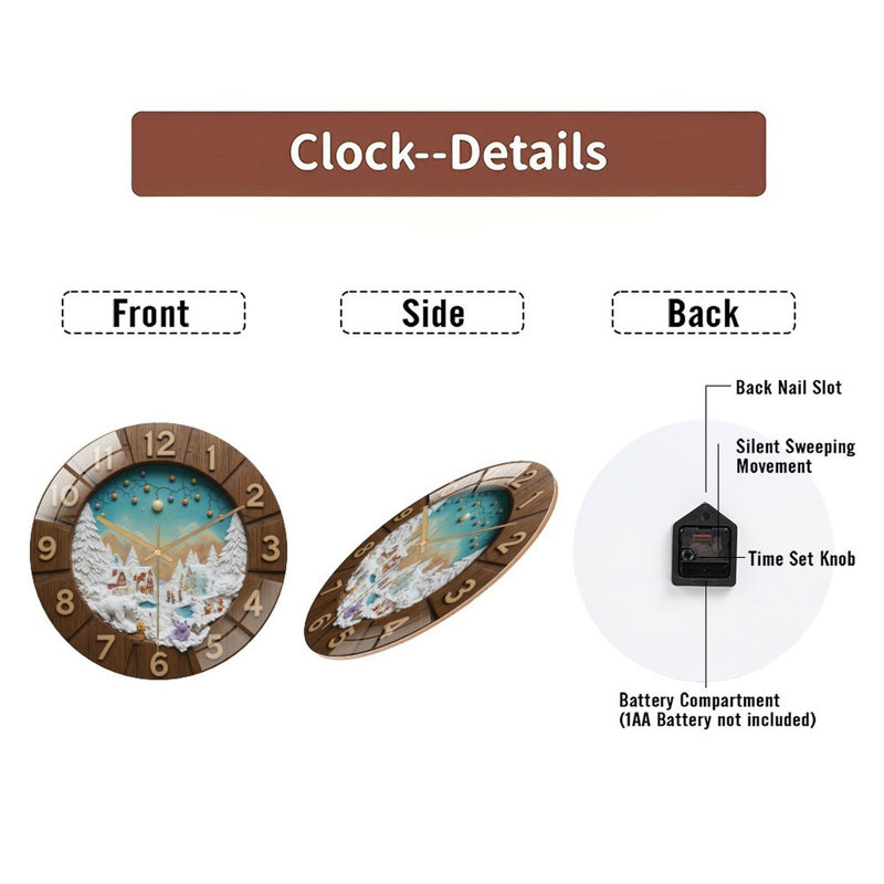 Noël-village-horloge-art diorama - horloge murale moderne en verre 12 po
