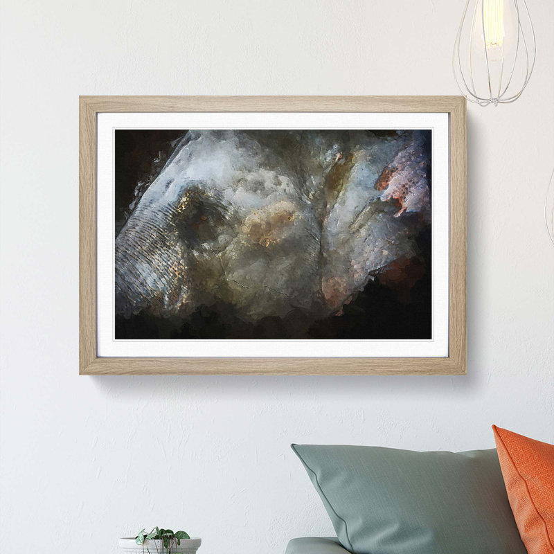 Colourful Elephant in Abstract - Picture Frame Graphic Art Print on MDF, Oak Framed, 27cm H x 36cm W x 2cm D