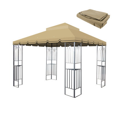10' x 10' Outdoor Patio Gazebo Replacement Canopy, Double-Tier Gazebo Roof Cover with Mosquito Netting & Drainage Holes, Tan (Frame Not Included)