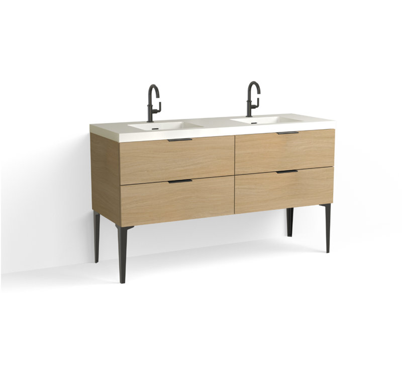 Avila 60" W Freestanding Double Bathroom Vanity with Dean Leg, Matte White/Single, Biondo, Matte Black