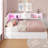 Twin Size Corner Bed With Hydraulic Storage,twin Daybed With Bookcase And Charging Station,lift Up Storage Bed Frame With Upholstered Headboard And Led Lights,metal Platform Storage Bed,white-1105424869-1095588269
