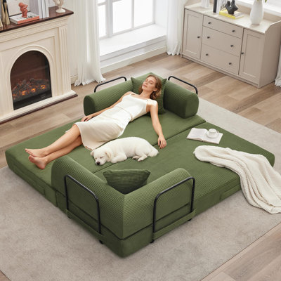 Canapé-lit convertible en velours côtelé convertible, lit d'invité au sol désossé pliable avec sièges profonds et accoudoirs larges et spacieux, mobilier de salon multifonctionnel compact pour les petits appartements et le salon