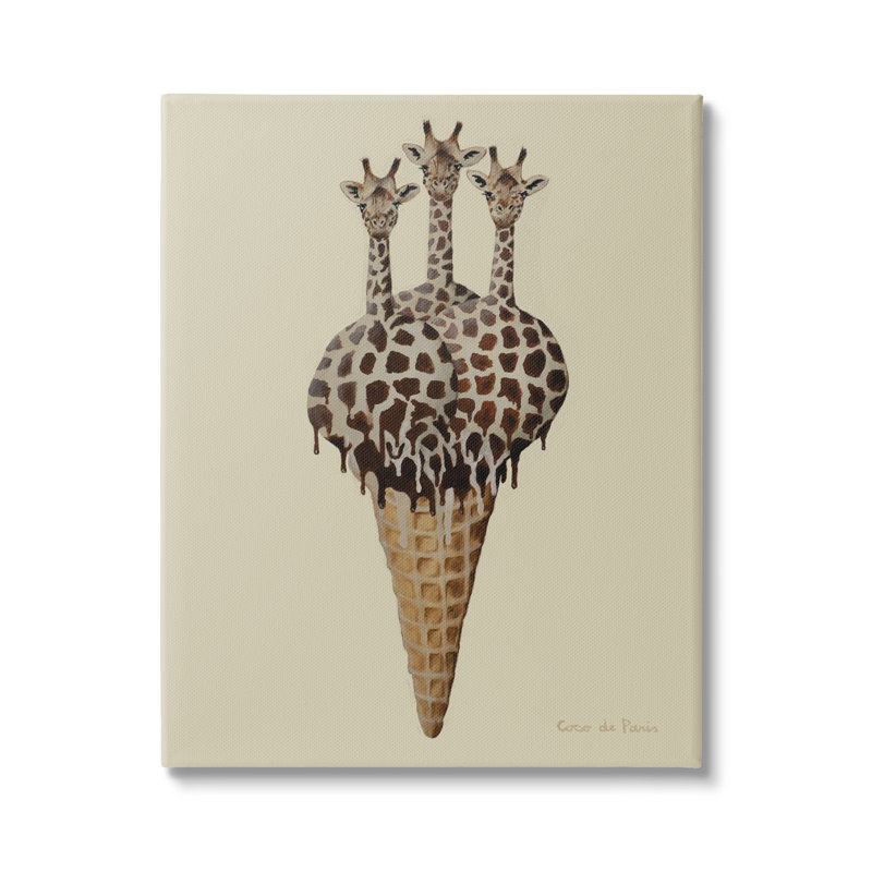" Three Giraffes Ice Cream Scoop Waffle Cone " by Coco De Paris, Canvas, 16" W x 20" H