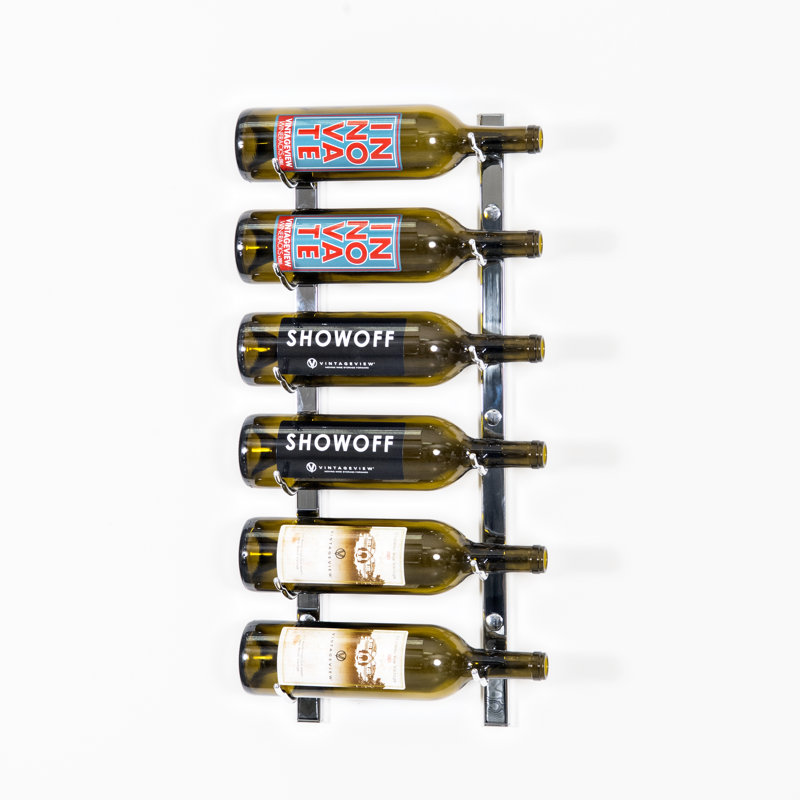 Support à vin mural en métal 6 bouteilles Indurial, Chrome, 24"H x 13"W x 5.25"D