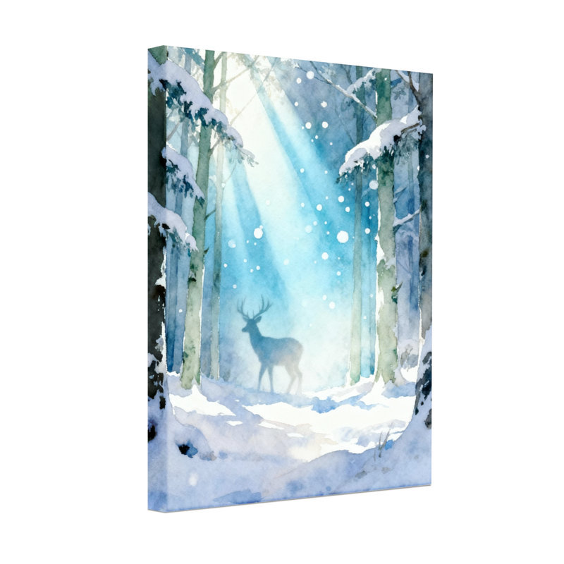 «Christmas Winter Forest Deer Snow Light Trees Path», ensemble de 3 impressions sur toile bleues, H 18 po x l 12 po